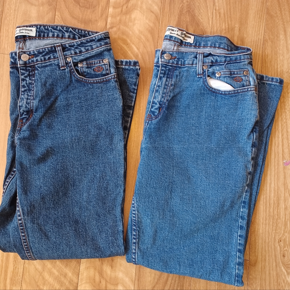 Harley Davidson blue jeans. Woman's 12P. Set of 2. *see measurements*